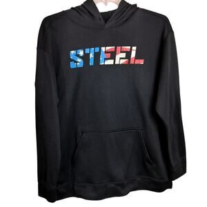M955) Steel Supplements Performance Black Hoodie Flag Large